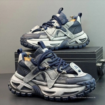 Férfiak széles orrú sportcipő, magasságot növelő dizájn, textil felsőrész, Goodyear gumitalp, hálós bélés