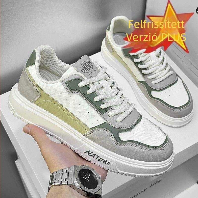 Férfi mindennapi sportcipők bőr paneles felsőrésszel, légáteresztő, csúszásmentes talppal, fűzővel, középmagasság, 2024 tavasz