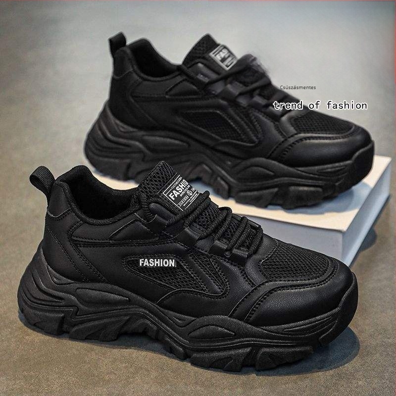 Férfi hálós felső részű casual cipő, fűzős, lélegző, könnyű, gumírozott talp