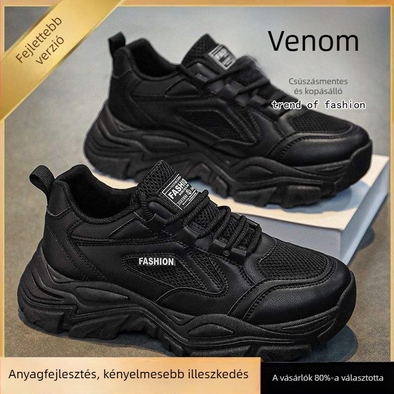 Férfi hálós felső részű casual cipő, fűzős, lélegző, könnyű, gumírozott talp