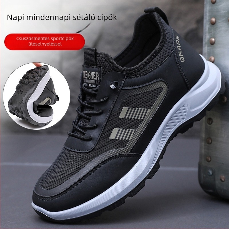 Férfi mindennapi sétacipő, textil felső, puha talp, csúszásmentes, tavasz–ősz szezonra