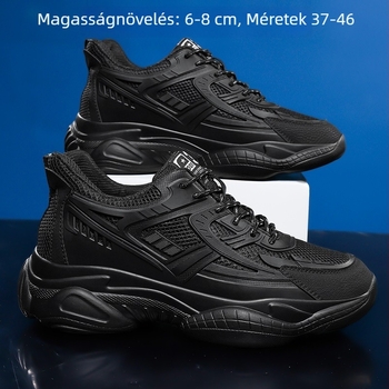 Férfi magasságnövelő sportcipő, 6 cm-es emeléssel, légáteresztő hálós felsőrész, PU talp, könnyű, csúszásmentes