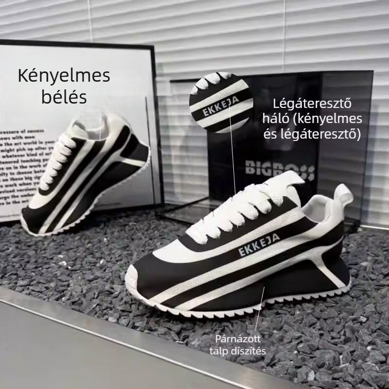 Férfi loaferek – légáteresztő hálófelső, fűzőzárás, hegyes orr, gumitalp, könnyű