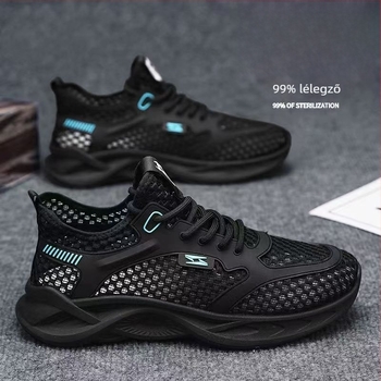 Férfi hálós sportcipő – lélegző, könnyű (felső PU+háló; fűző; EVA talpbetét; injektált talp)