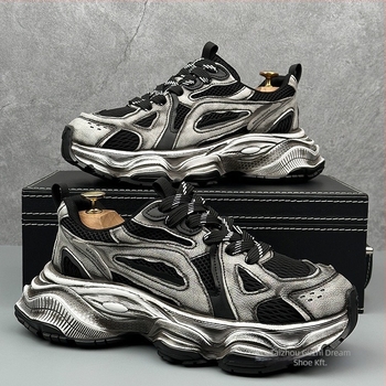 Férfiaknak készült retro Dad Shoes vastag talppal, Goodyear talppal, fűzővel záródó, lélegző mesh belsővel