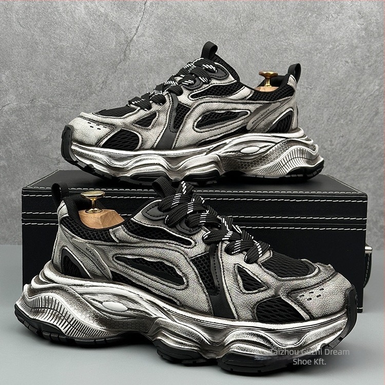 Férfiaknak készült retro Dad Shoes vastag talppal, Goodyear talppal, fűzővel záródó, lélegző mesh belsővel