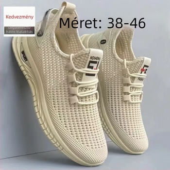 Férfiaknak készült sportos-casual sneaker, lélegző hálós felsőrész, injekciózott műanyag talp, PU talpbetét, fűzős zárás, alacsony profil és kerek orr