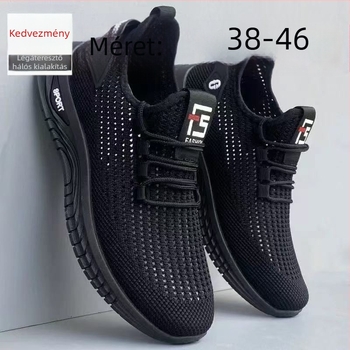 Férfiaknak készült sportos-casual sneaker, lélegző hálós felsőrész, injekciózott műanyag talp, PU talpbetét, fűzős zárás, alacsony profil és kerek orr