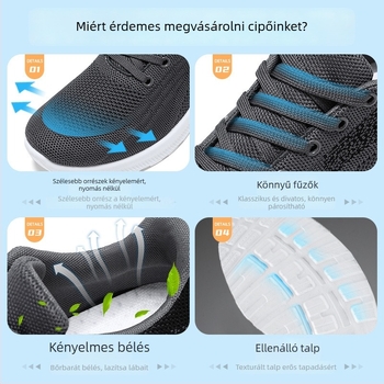 Férfiak számára lélegző hálós felsőrészű sportcipő, fűzős, alacsony profilú, PVC injektált talp és EVA talptalp