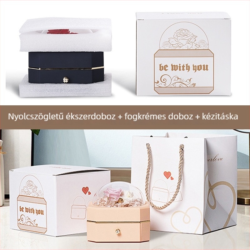 Valentin-napi örök virág ajándékdoboza — nyolcszögletű ékszerdoboz kék, Kanees, műanyag, Guangdong, Kína