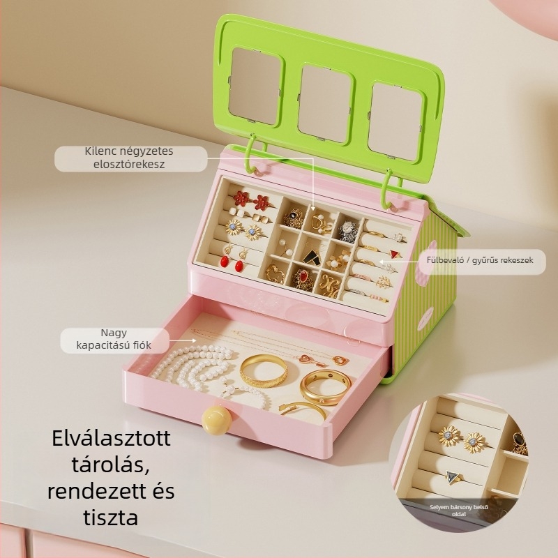 Ékszerdoboz Dd2608, ABS+PET+Flanel, Friss és édes stílus, Kemény tok, Testreszabható