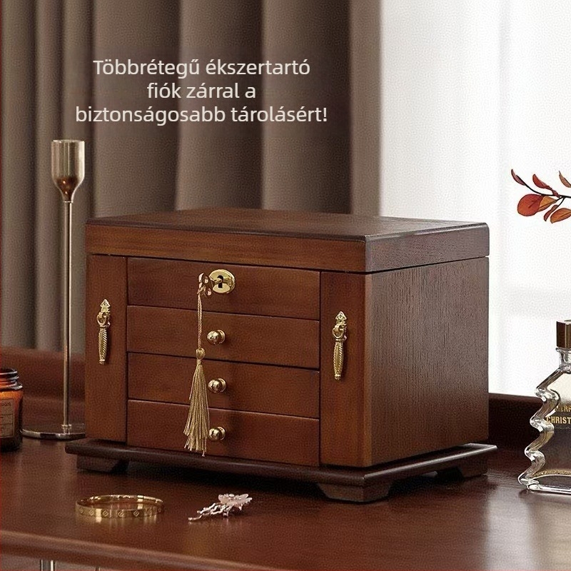 Fából készült ékszerdoboz, több rétegű retro dizájn, modell 1119, Independent, testreszabható