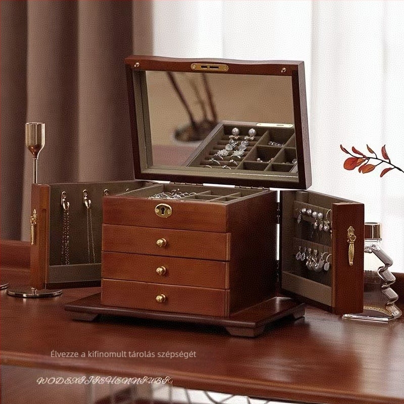 Fából készült ékszerdoboz, több rétegű retro dizájn, modell 1119, Independent, testreszabható