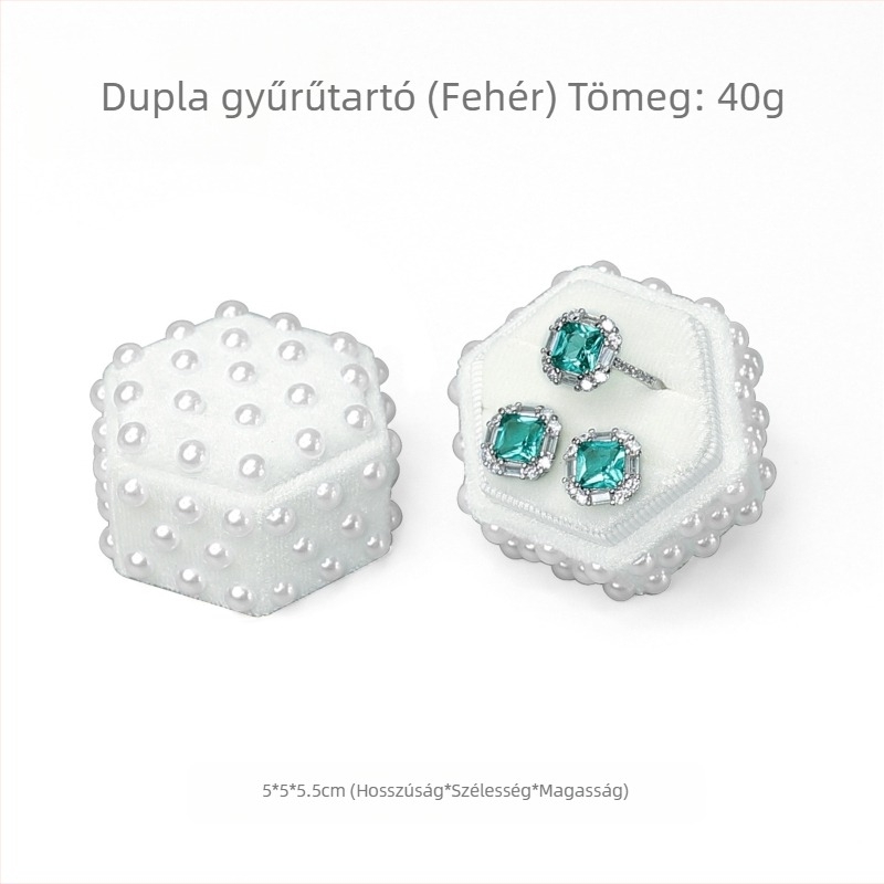 Velúr hatszögletű gyűrű- és fülbevaló doboz