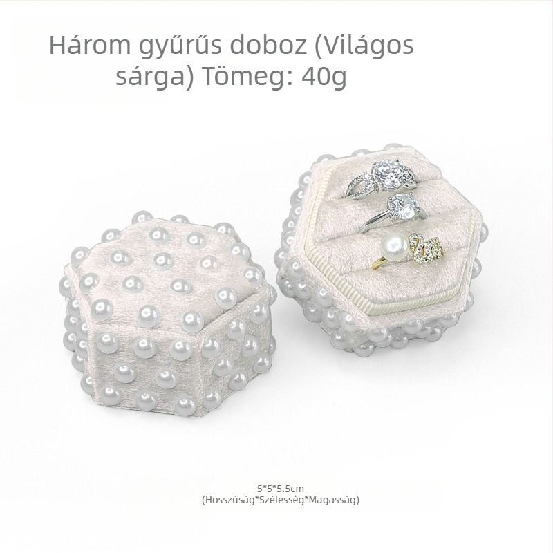 Velúr hatszögletű gyűrű- és fülbevaló doboz