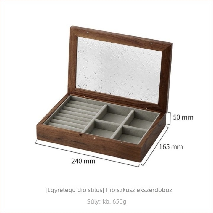 Fából készült ékszerdoboz üvegfedéllel, retro stílusú csíkos mintával, gyűrűkhez, nyakláncokhoz és fülbevalókhoz, testreszabható