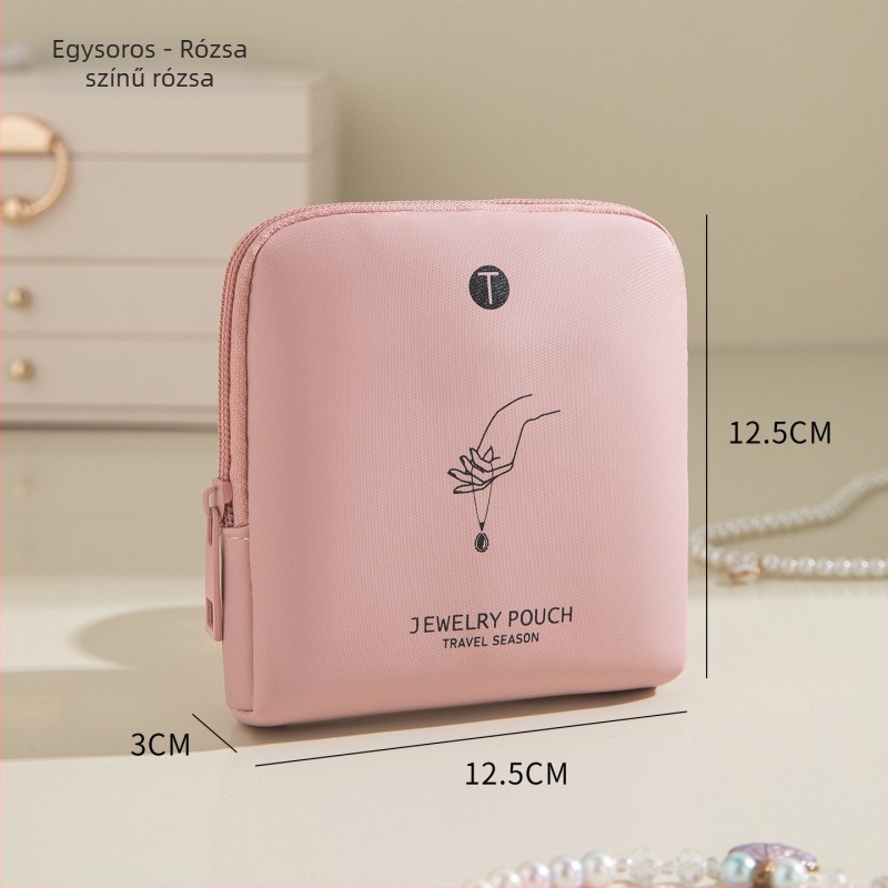 Ékszertáska, hordozható clutch stílusú, puha, többszintű felépítés twill anyagból és velúr