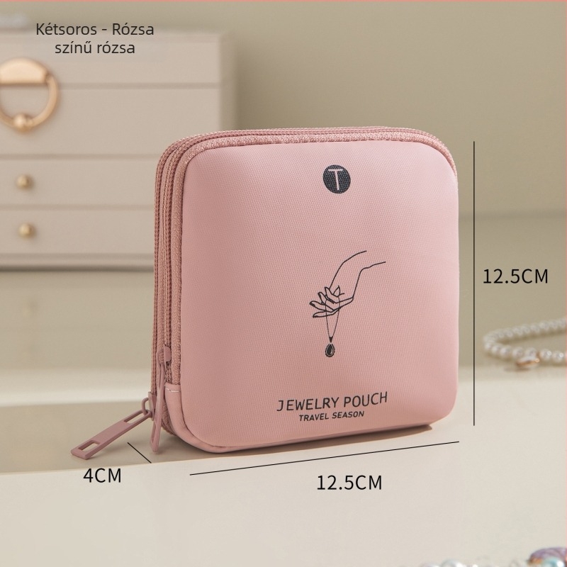 Ékszertáska, hordozható clutch stílusú, puha, többszintű felépítés twill anyagból és velúr