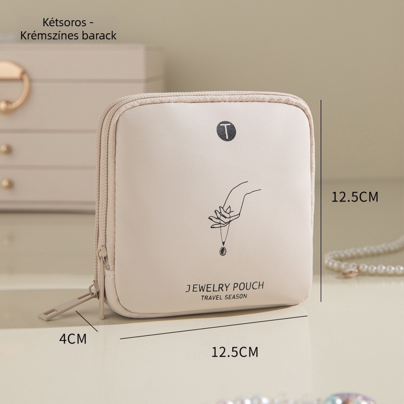 Ékszertáska, hordozható clutch stílusú, puha, többszintű felépítés twill anyagból és velúr