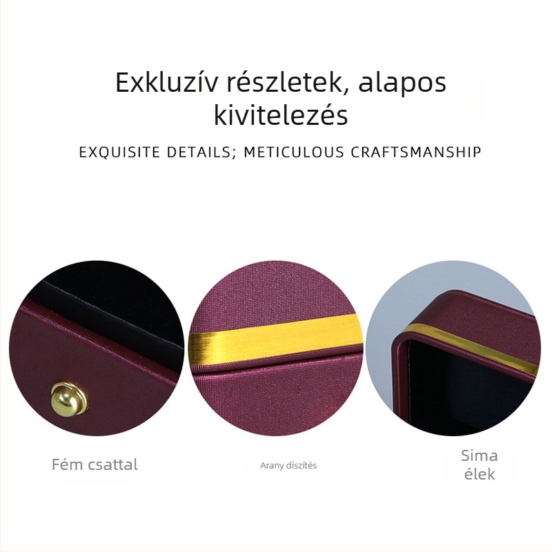 PU bőrű ékszerdoboz lekerekített sarkokkal és arany éllel; gyűrű, medál, karkötő és nyaklánc doboz; ékszerdoboz csomagolás