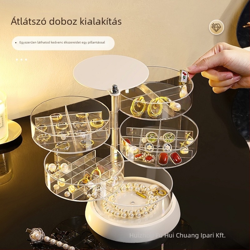 Több rekeszes ékszerdoboz, műanyag, kemény, egyszínű mintázat