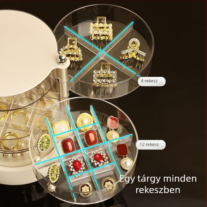Több rekeszes ékszerdoboz, műanyag, kemény, egyszínű mintázat