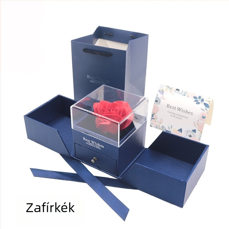 Ékszerdoboz kettős fiókkal és örök virág ajándékdoboza, koreai stílusú kemény tok, zár és kulcs mintával, modell YHZ001, testreszabható, esküvőkre