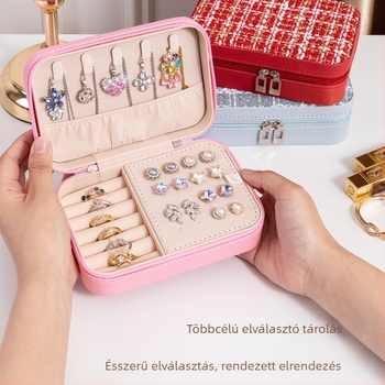 Bőr ékszerdoboz, koreai stílus, csíkos mintázat, modell Little Fragrance