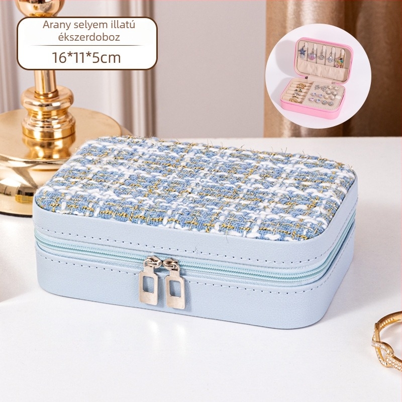 Bőr ékszerdoboz, koreai stílus, csíkos mintázat, modell Little Fragrance