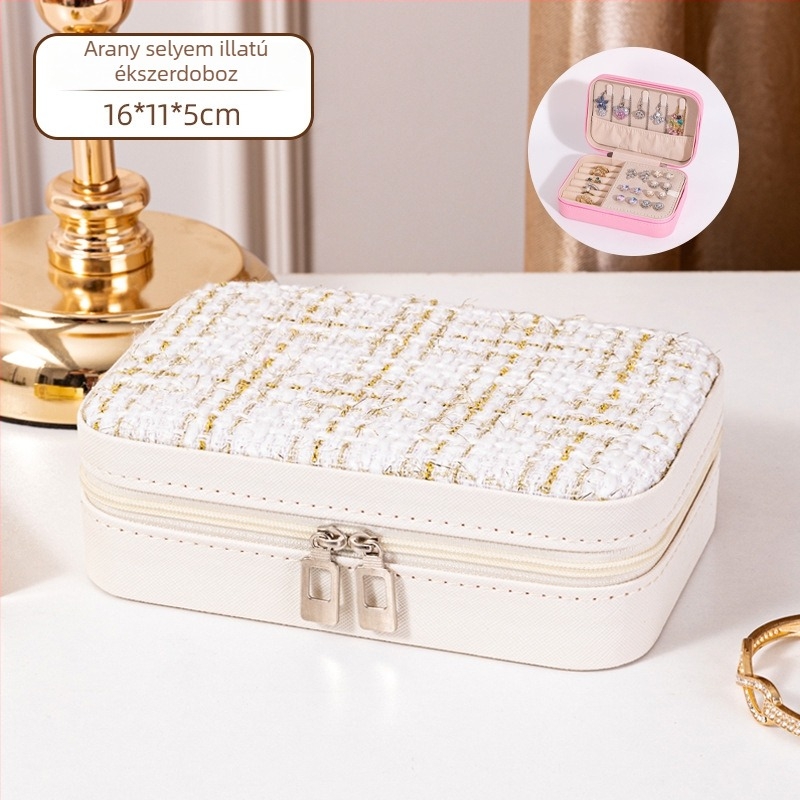 Bőr ékszerdoboz, koreai stílus, csíkos mintázat, modell Little Fragrance