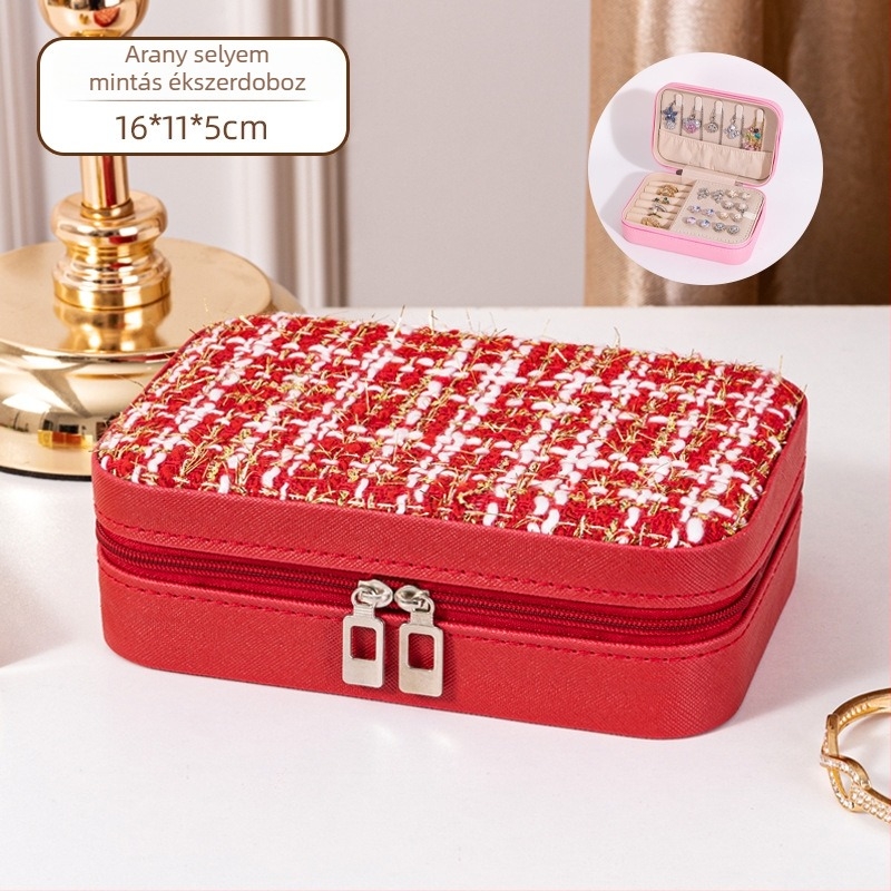 Bőr ékszerdoboz, koreai stílus, csíkos mintázat, modell Little Fragrance