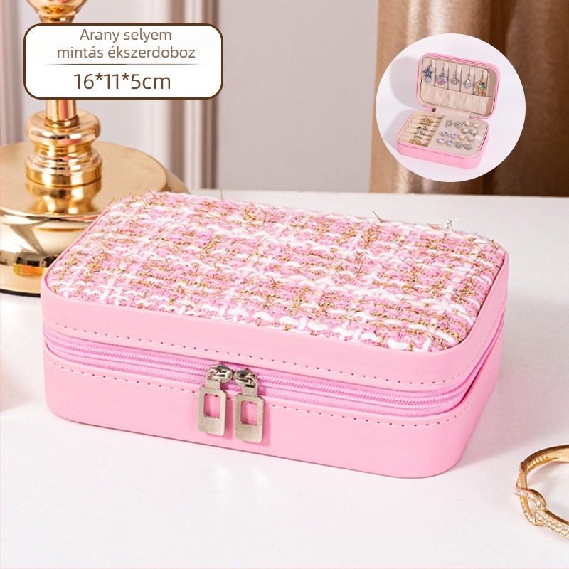Bőr ékszerdoboz, koreai stílus, csíkos mintázat, modell Little Fragrance