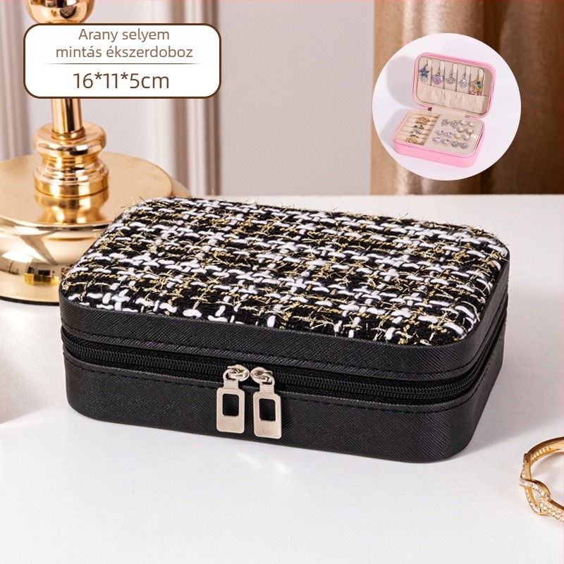 Bőr ékszerdoboz, koreai stílus, csíkos mintázat, modell Little Fragrance