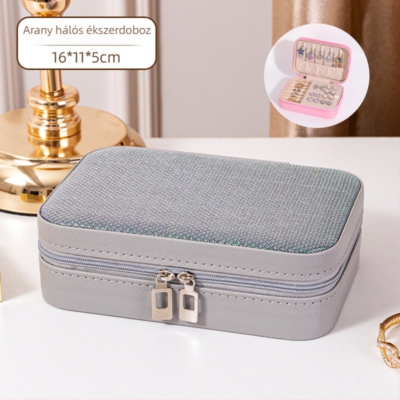Bőr ékszerdoboz, koreai stílus, csíkos mintázat, modell Little Fragrance