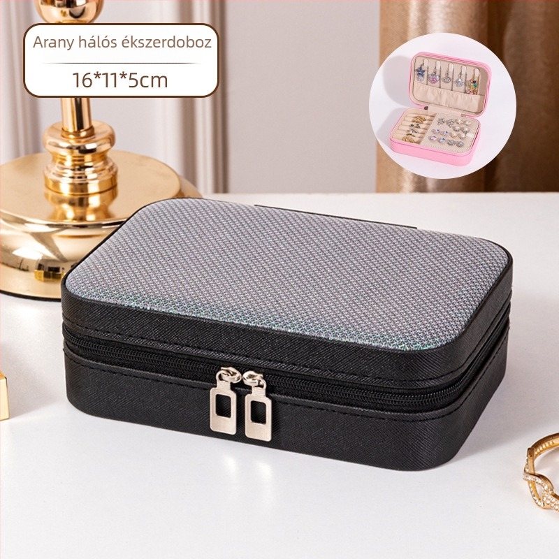 Bőr ékszerdoboz, koreai stílus, csíkos mintázat, modell Little Fragrance