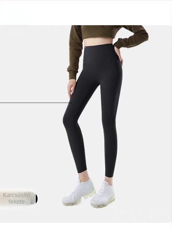 Női jóganadrág, magas derékkal, karcsúsított szabás, fleece belső bélés, Shark Skin textúra, nylon/poliamid keverék