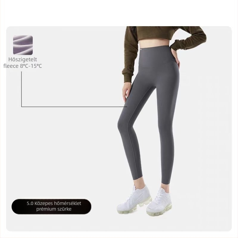 Női jóganadrág, magas derékkal, karcsúsított szabás, fleece belső bélés, Shark Skin textúra, nylon/poliamid keverék