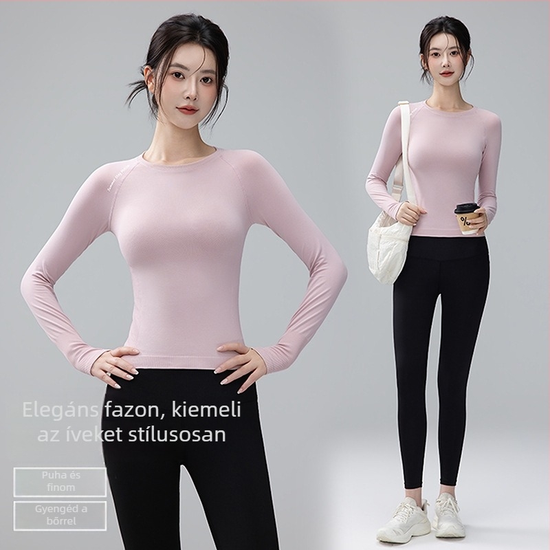 Női slim sport felső hosszú ujjú, légáteresztő és nedvesség-elvezető, Nylon/Spandex anyag (92% Nylon, 8% Spandex), csípőhosszú
