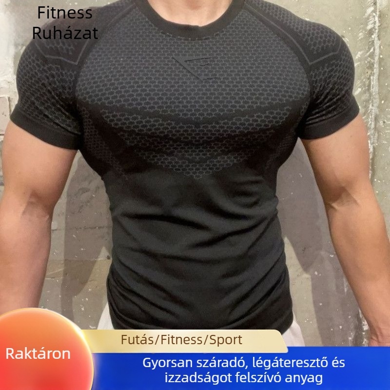 Férfi nyári edzésfelső - kerek nyakú, rövid ujjú, gyorsan száradó, légáteresztő, slim fit