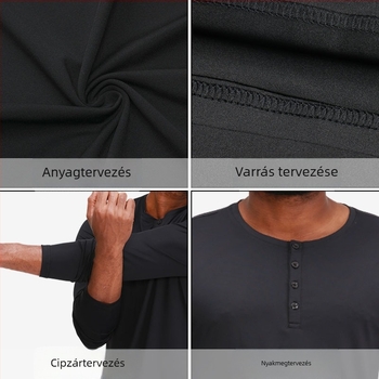 Férfi edzés hosszú ujjú felső Milk Silk anyaggal (86% poliészter, 14% spandex bélés), egyszínű mintázat, kerek nyakú, edzéshez és szabadtéri sportokhoz