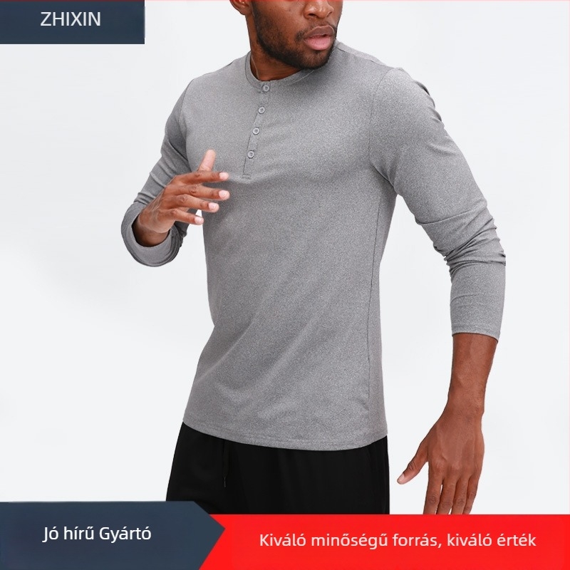 Férfi edzés hosszú ujjú felső Milk Silk anyaggal (86% poliészter, 14% spandex bélés), egyszínű mintázat, kerek nyakú, edzéshez és szabadtéri sportokhoz