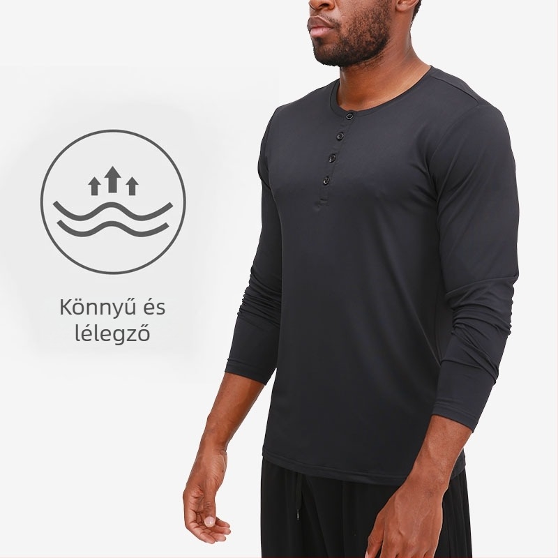 Férfi edzés hosszú ujjú felső Milk Silk anyaggal (86% poliészter, 14% spandex bélés), egyszínű mintázat, kerek nyakú, edzéshez és szabadtéri sportokhoz