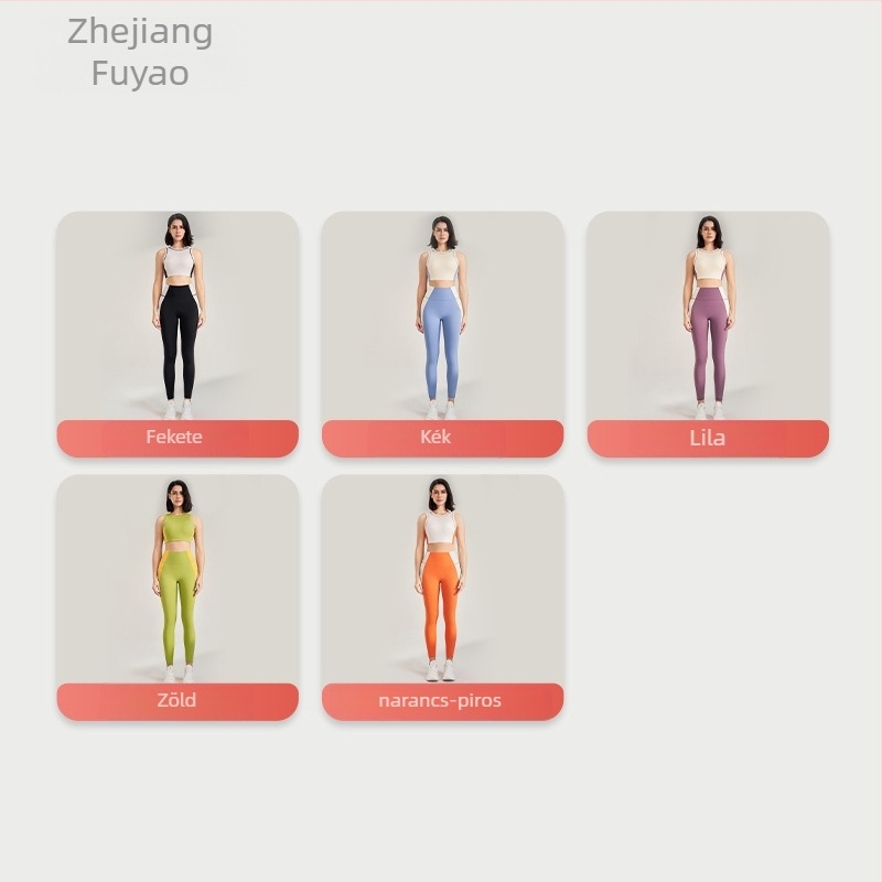 Kültéri sportos fitnesz készlet: gyorsan száradó ujjatlan felső kerek nyakkal és belső tankkal, kilenc pont hosszúságú nadrág, Lycra/Nylon anyag (75% Nylon), nőknek