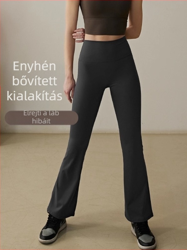 Női jóga nadrág, magas elasztikusságú derék, flared szabású, futásra és pilatesre, ősz-tél; 80% nylon, 20% akril bélés