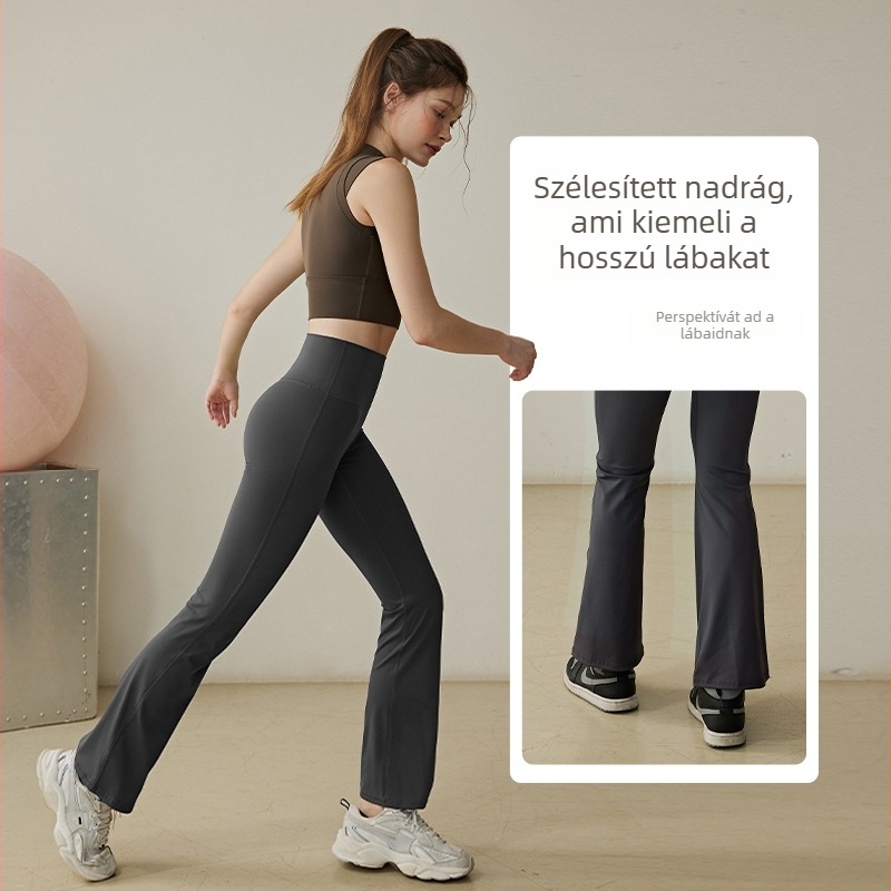 Női jóga nadrág, magas elasztikusságú derék, flared szabású, futásra és pilatesre, ősz-tél; 80% nylon, 20% akril bélés