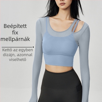 Női jóga felső rögzített kosárbetéttel, őszi új modell, testhezálló, hosszú ujjú edzőfelső