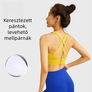 Női sportmelltartó varrás nélküli kivitelben, 3/4 kosár, közepes formájú kosár, rögzített dupla vállpántok, hátoldali négy sor csattal záródó