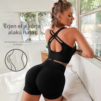 Női ujjatlan két darabos sport szett: pull-over melltartó-top, nadrág háromnegyedes, anyag nylon-spandex, melltartó párnázott betétek beépítve