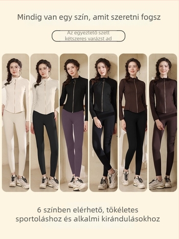 Női sportos szett jóga- és kerékpározáshoz, álló gallérral, karcsú szabás, gyorsan száradó anyag, cipzáros felső