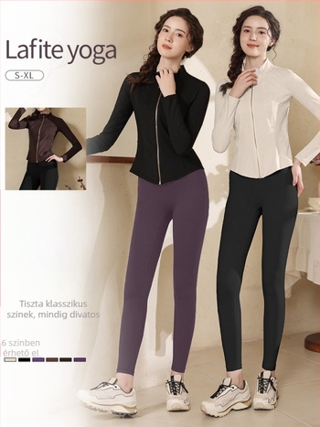 Női sportos szett jóga- és kerékpározáshoz, álló gallérral, karcsú szabás, gyorsan száradó anyag, cipzáros felső